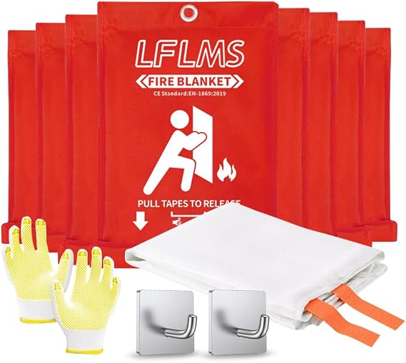 Fire Blankets Emergency for Home, 8 Pack Fire Suppression Blanket, 40 x 40 Fire Blanket for Kitchen, Fireproof Fiberglass Fire Safety Blanket for Office, School, Camping, Grill, Car, Warehouse