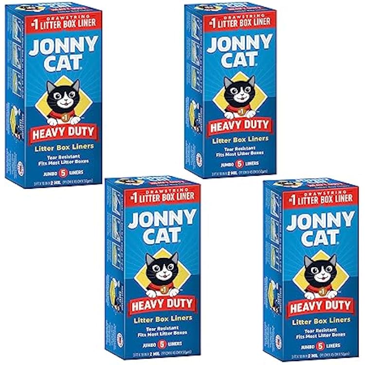 JONNY CAT Litter Box Liners, Heavy Duty Drawstring Liners, Pack of 4 Boxes, 5 Liners per Box, 3 FT X 18 IN, Tear Resistant