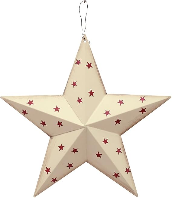 Patriotic Metal Barn Star Wall Decor, 12 Hanging Country Rustic Metal Star for July 4th Decoration (Beige White)
