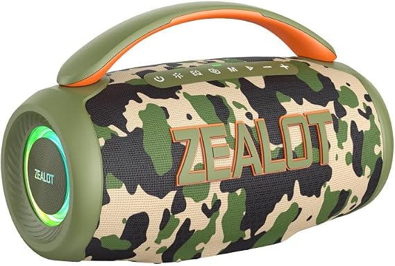ZEALOT Portable Bluetooth Speaker, 80W Peak Waterproof Loud Booming Sound Speakers, Dual Pairing, XBass, 20H Playtime, Outdoor Speaker with Handle for Camping, Beach, Party, Backyard (CAMO)