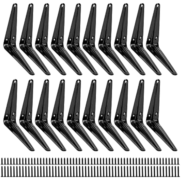 ICOOL 20 Pack 6 x 5 Inch Floating Shelf Bracket, Wall Corner Brace Joint Angle Brackets, Metal L Heavy Duty DIY Brackets with Screws