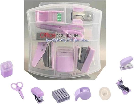 Mini Stationery Set, Macaron Lilac Colour, Handy for School, Office or at Home,  in a Handy Storage Box