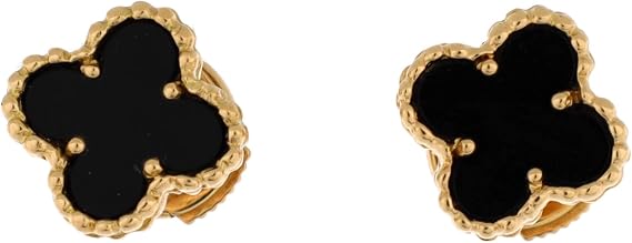 Pre-Loved Sweet Alhambra Stud Earrings 18K Yellow Gold and Onyx, Yellow Gold