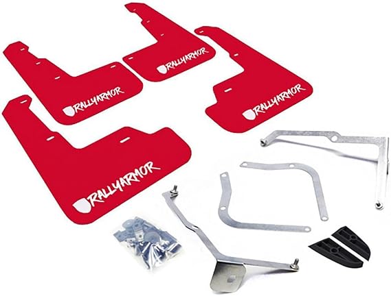 Rally Armor UR Red Mud Flap w/White Logo and Altered Font FITS 15+ Subaru WRX & STi Sedan Only MF32-UR-RD/WH-X
