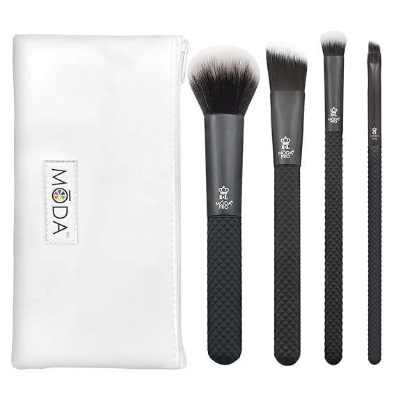 MODA Pro Everday 5pc Makeup Brush Set with Travel Pouch Full-Size Face, Eyes Brushes & Travel Zip Case