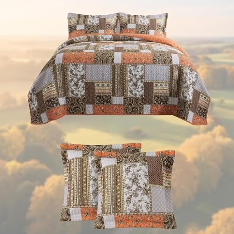 BEDIFANY 5 Pieces Cotton Queen Size Quilt  2 Pillow Shams  2 Throw Pillow Covers