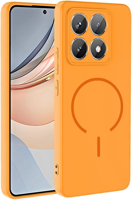 Elfia Xiaomi Mi 14T Pro ile Uyumlu Kılıf Silikon Mat Renkli Kamera Lens Korumalı M-Safe Şarj Özellikli İnce Kapak Meta Turuncu