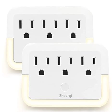 USB Outlet Plug Extender, ZHOORQI Power Outlet Expander with Dual USB Wall Charger and Night Light Adapter for Travel, Home or Dorm. Mini Phone Charger with Multiple Outlet Splitter (LED-2)
