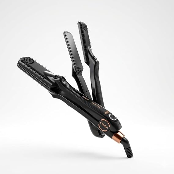 Croc Masters Black Titanium Flat Iron, 1.5", Digital Temperature Control, Dual Voltage, Anti-Static Plates