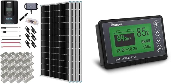 Renogy 400 Watt 12 Volt Premium Solar Panel Kit + Renogy 500A Battery Monitor