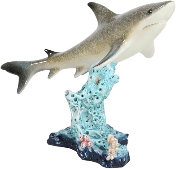 Ebros Gift Nautical Marine Wildlife Great White Shark Swimming Over Sea Coral Reef Statue Coastal Ocean Wildlife Fish Decorative Figurine