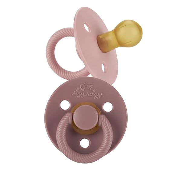Itzy Ritzy Natural Rubber Pacifiers for 06 Mos, Set of 2, Blossom/Rosewood