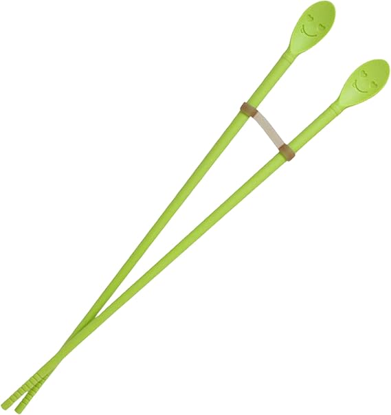 Silicone Cooking Chopsticks with Spoon, 12-Inch, Green, Made in Korea