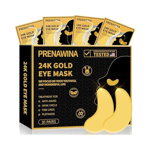 Under Eye Patches for Puffy Eyes Treatment 30 Pairs, 24K Gold Under Eye Masks for Dark Circles and Puffiness, Eye Gel Pads w Collagen, Sodium Hyaluronate, Rose Essence for Eye Bags Treatment