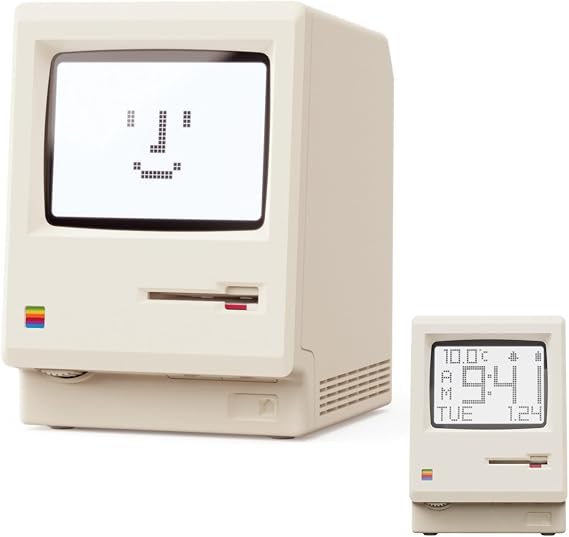 OIJ Maclock Retro Pixel Alarm Clock, 1984 Computer-Inspired USB Desk Clock with Pixel Display, Multiple Alarms, Adjustable Brightness, Calendar, Temperature