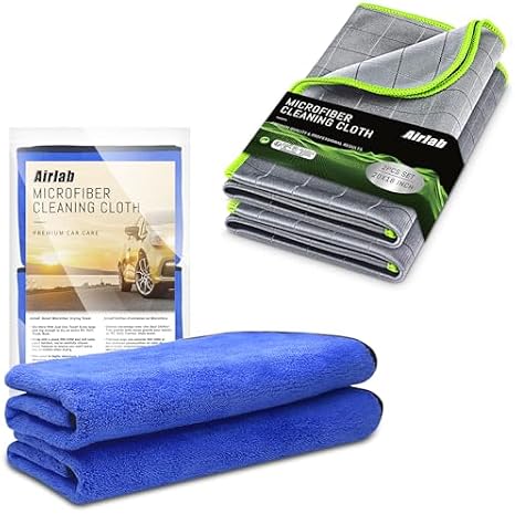 Airlab XL Microfiber Car Drying Towel Super Absorbent, Pack of 2 and Carbon Microfiber Towels for Car Polishing Cleaning Cloth, Pack of 2