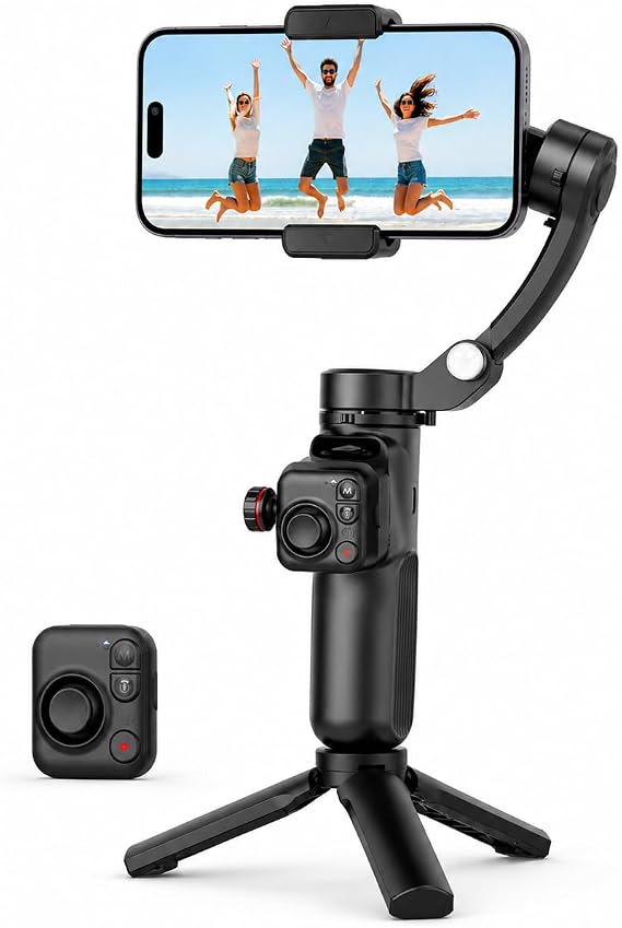3-Axis Phone Gimbal Stabilizer for iPhone & Android, Foldable Smartphone Gimbal with AI Tracking & Remote Control, Anti-Shake Video Stabilizer for TikTok, YouTube, Vlog & Travel Recording