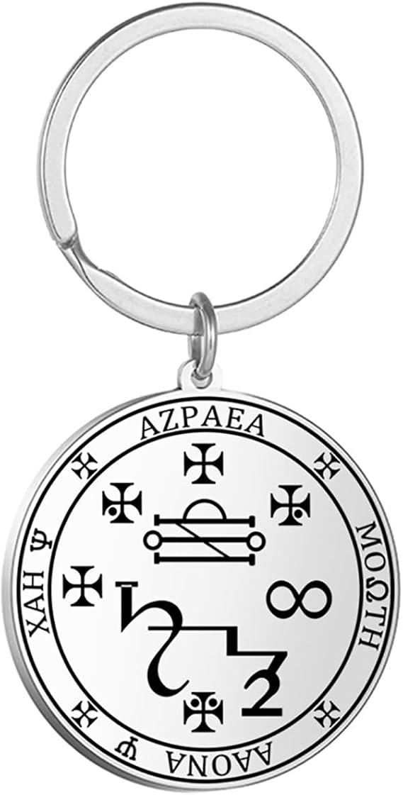 VASSAGO Stainless Steel Keychain for Men Women Seal of The 7 Archangels Pendant Keychain Saint Michael Metatron Cube Keyring Solomon Kabbalah Amulet Jewelry