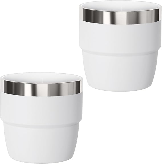 4 oz Small Espresso Cup, Ceramic-Lined 18/8 Stainless Steel | Double-Wall Vacuum Insulated, Stackable, Dishwasher Safe, Fits Most Espresso Machines, for Espresso Shots, White, 2 Pack