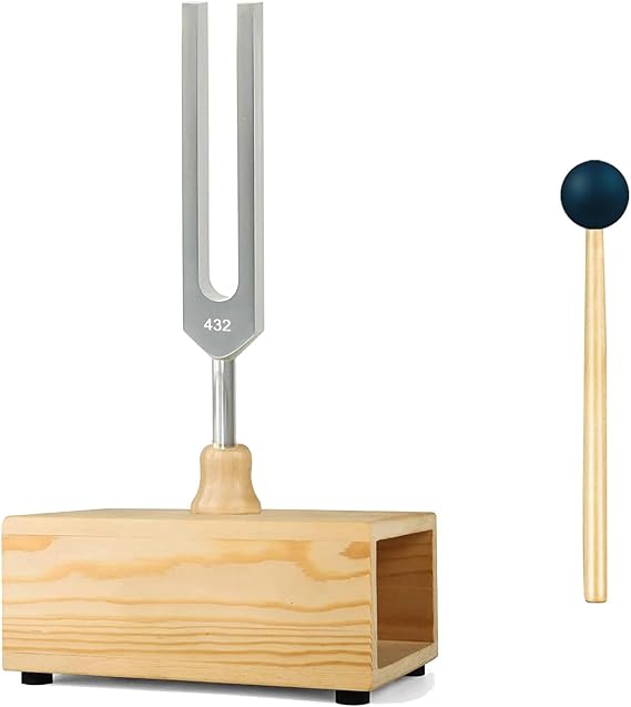 MIMIRACLE 432Hz Tuning Fork Set with Elegant Wooden Resonator - Ideal for Meditation and Relaxation