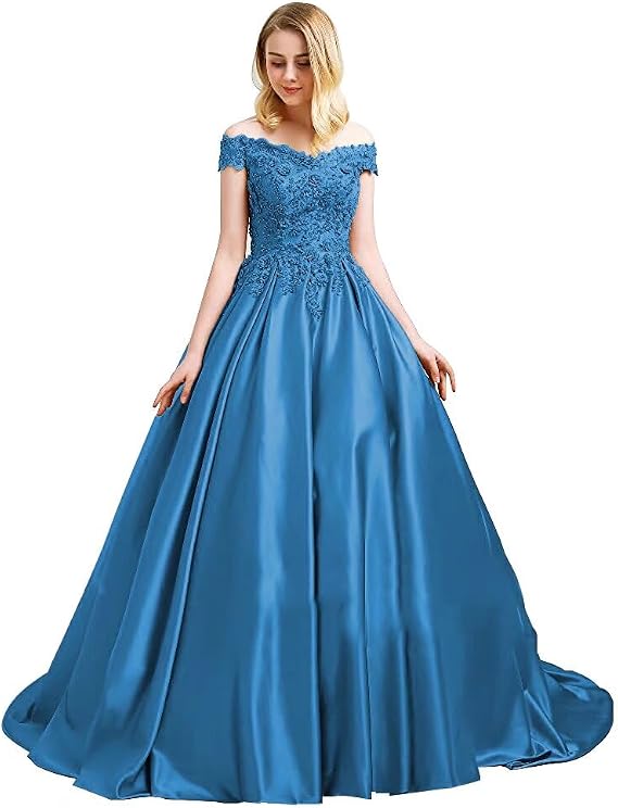 Dexinyuan Ball Gown Prom Dresses Long Quinceanera Satin Formal Evening Gowns Wedding Dresses