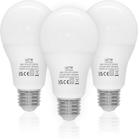 E27 Screw Bulb, 12W = 100W 1200LM, Cool White 6500K, 3 Pack [Energy Class F]