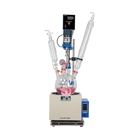 Single Jacketed Glass Reactor,5L Laboratory Glass Reactor with Digital Display Temperature,Electric Heating Mantle Glass Reactor with Spiral Condenser
