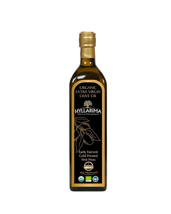 Hyllarima Organic Extra Virgin Olive Oil, 1L (33.8 fl oz), Early Harvest, First Cold Pressed, Family Estate, High Polyphenol, Product of Turkiye