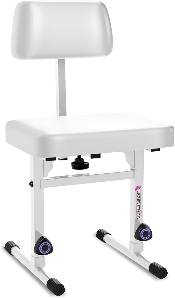 Liquid Stands White Adjustable Piano Bench with Backrest Music Keyboard Bench Seat for Digital & Electric Pianos - Musicians Stylish Seating, Comfortable, Sturdy, Padded Cushion - Piano Stool Chair
