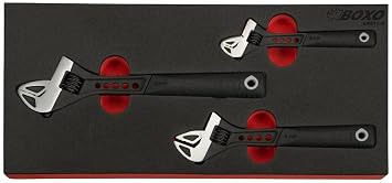 BOXO USA 3-Piece Adjustable Wrench Set - 22.5 Open End Offset - Organize Wrenches in One Location