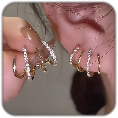 Claw Earrings for Women Dainty Gold Silver Zircon Cuff Earrings Four Claw Half Hoop Stud Earring Minimalist Huggie Ear Wrap Piercing For Birthday Valentine's Day Christmas Gifts
