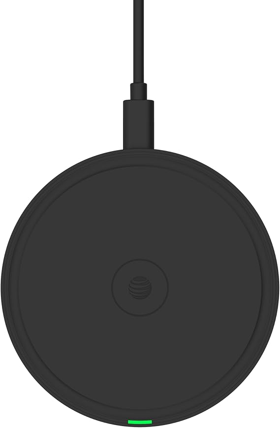 AT&T 15W Qi Wireless Charging Pad Case-Friendly USB-C Fast Charging Station for iPhone 17/16/15/14, AirPods, Samsung Galaxy S25/S24, Pixel, and All Qi-Compatible Devices Black