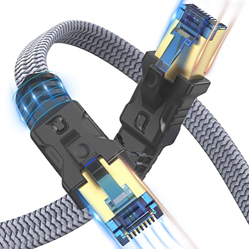 Cat 8 Ethernet Cable 10 ft, Fastest Cat8 Internet Network Cable High Speed 2000Mhz 40Gbps SFTP RJ45 Cables for GamingXboxPS45ModemRouter, Braided Heavy Duty Shielded Patch LAN Wire Cable Cord