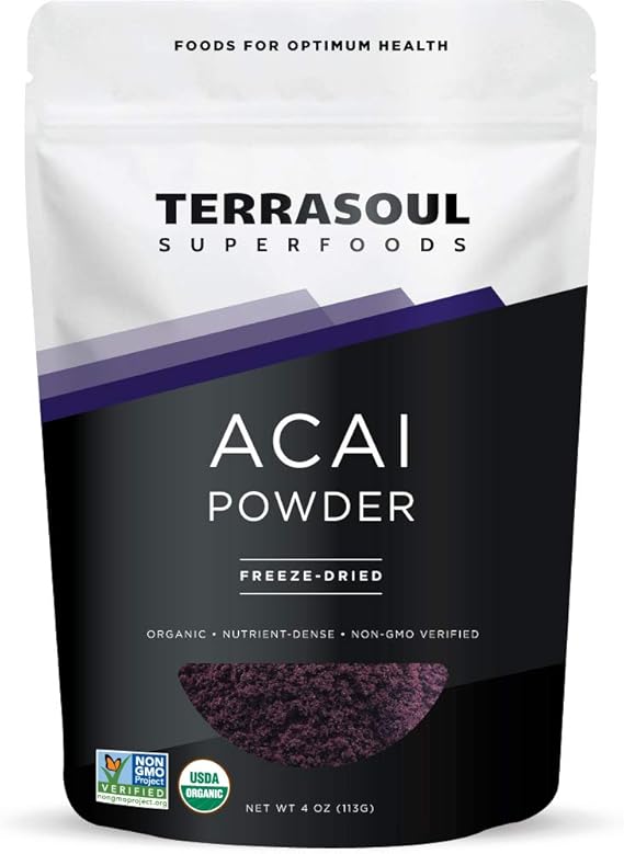 Terrasoul Superfoods Organic Acai Berry Powder, 4 Oz, Freeze-Dried for Freshness, Omega Fats Boost for Smoothie Bowls, and Antioxidant-Packed Superfoods Recipes
