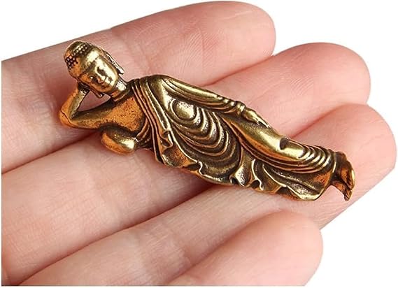 Solid Pure Brass Buddha Small Ornament Figurines Antique Copper Guanyin Sleeping Buddha Statue Desk Decorations Home Decor Craft Buda