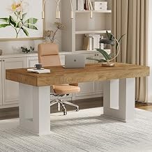 63 inch Executive Desk, Large Computer Desk with Spacious Desktop, Sturdy Wood Workstation Table for Home Office, Corporate Office, Conference Room Studio,White Oak