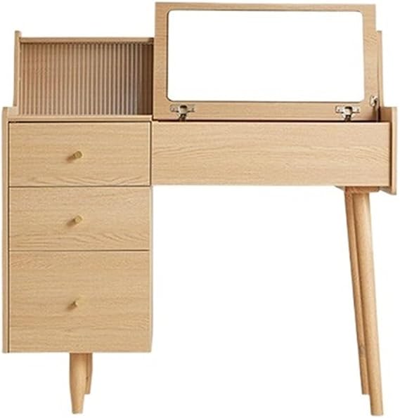 Vanity Desk Farmhouse Vanity Desk with Flip Top Mirror, Makeup Table Dressing Table with Drawers & Cabinet, Small Vanity Table for Bedroom with Storage Dressing Table