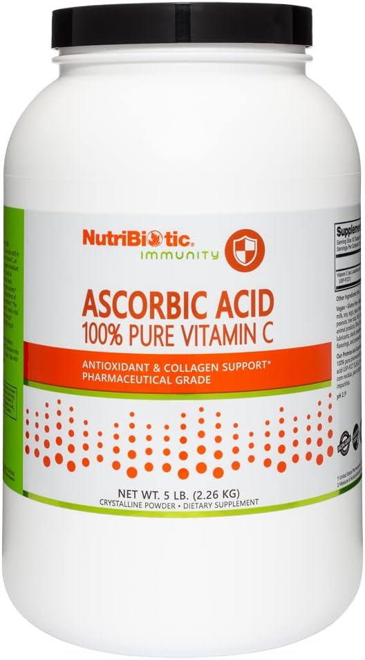 NutriBiotic Ascorbic Acid Vitamin C Powder, 5 Lb | Pharmaceutical Grade L-Ascorbic Acid, 2000 Mg Per Serving | Essential Immune & Antioxidant Collagen Support Supplement | Vegan, Gluten & GMO Free