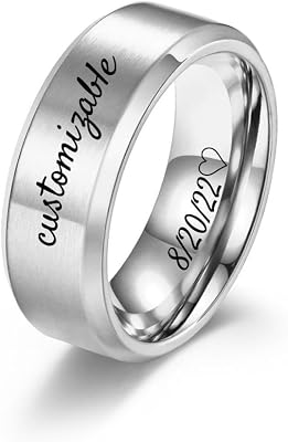 EBAT Custom Stainless Steel Promise Rings for Him - Personalized Mens Wedding Bands with Engravings 8mm Width - Customized Gifts for Men Width 8MM, Size 6-14, Comfort Fit
