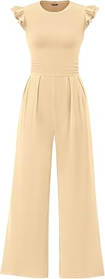 PRETTYGARDEN Summer Jumpsuits for Women Dressy 2026 Fashion Ruffle Cap Sleeve Romper Crew Neck Rib Knit One Piece Outfits