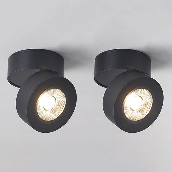 Spotlight，Led Ceiling Spotlight Adjustable Surface Mounted Accent Spot Lighting Indoor Wall Swivel Lamp, Aluminum Housing Directional Spotlights 7W Living Room Mini Ceiling Lamps/Black-400