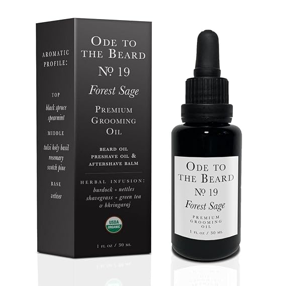 Vegan Mia - USDA Organic Spruce-Scented Beard Oil for Men, 3-in-1 Premium Grooming Oil with Argan Oil and more - For Beard Growth and Maintenance, Ode To The Beard Forest Sage Beard Oil, 1 fl oz