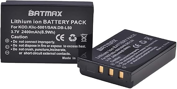 Batmax 2X 2400mAh KLIC-5001 Li-ion Battery for Fuji NP-60,Pentax D-L12 Sanyo DB-L50 Kodak Easyshare P712 P850 Z730 DX6490 DX7440 DX7590 DX7630 Zoom Camera