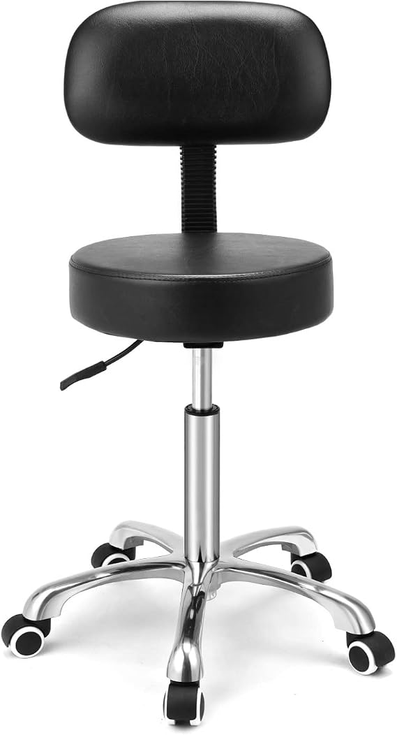 Kaleurrier Rolling Stools with Back Rest: Adjustable Seat Height 21-29 inch