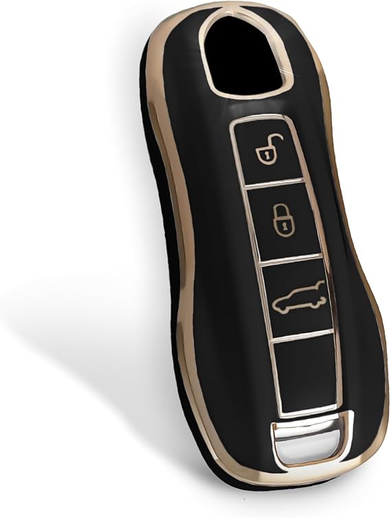 Smart Key Fob Case Protective Cover Compatible with Porsche 911 Cayenne Panamera TAYCAN 3 Button Keyless Entry Remote Control Accessories (Black)