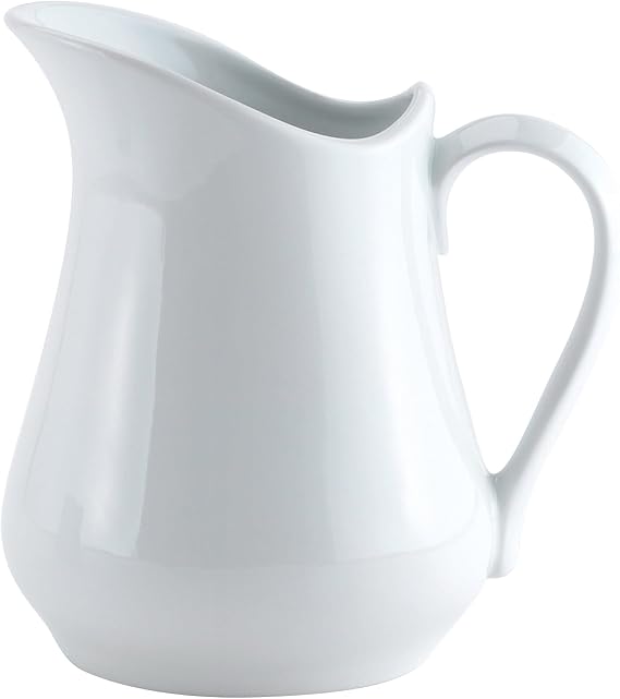 HIC Kitchen Creamer Pitcher With Handle, Fine Porcelain, 16-Ounce Capacity, For Coffee, Tea, Dressings, Syrups, Sauces