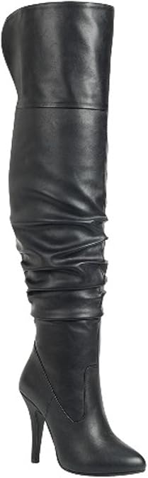 Forever Link Womens Focus-33 Black Vegan Leather Over The Knee Fashion Boots
