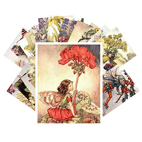 PIXILUV Vintage PostCards 24 pcs Flower Fairy Vintage Illustrations