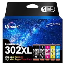 Uniwork Remanufactured 302XL Ink Cartridge Replacement for Epson 302XL Printer Ink Cartridges 302XL 302 XL T302XL T302 to use with Expression Premium XP-6000 XP6000 XP-6100 (PBK/BK/C/M/Y, 5 Pack)