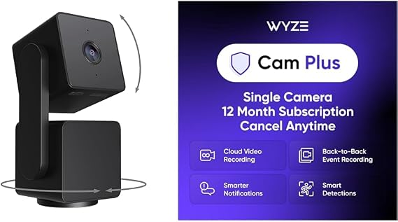 WYZE Cam Pan v3 Black Cam Plus Yearly, Covers 1 Camera, Auto-Renews at $19.99/Year, Activation Required